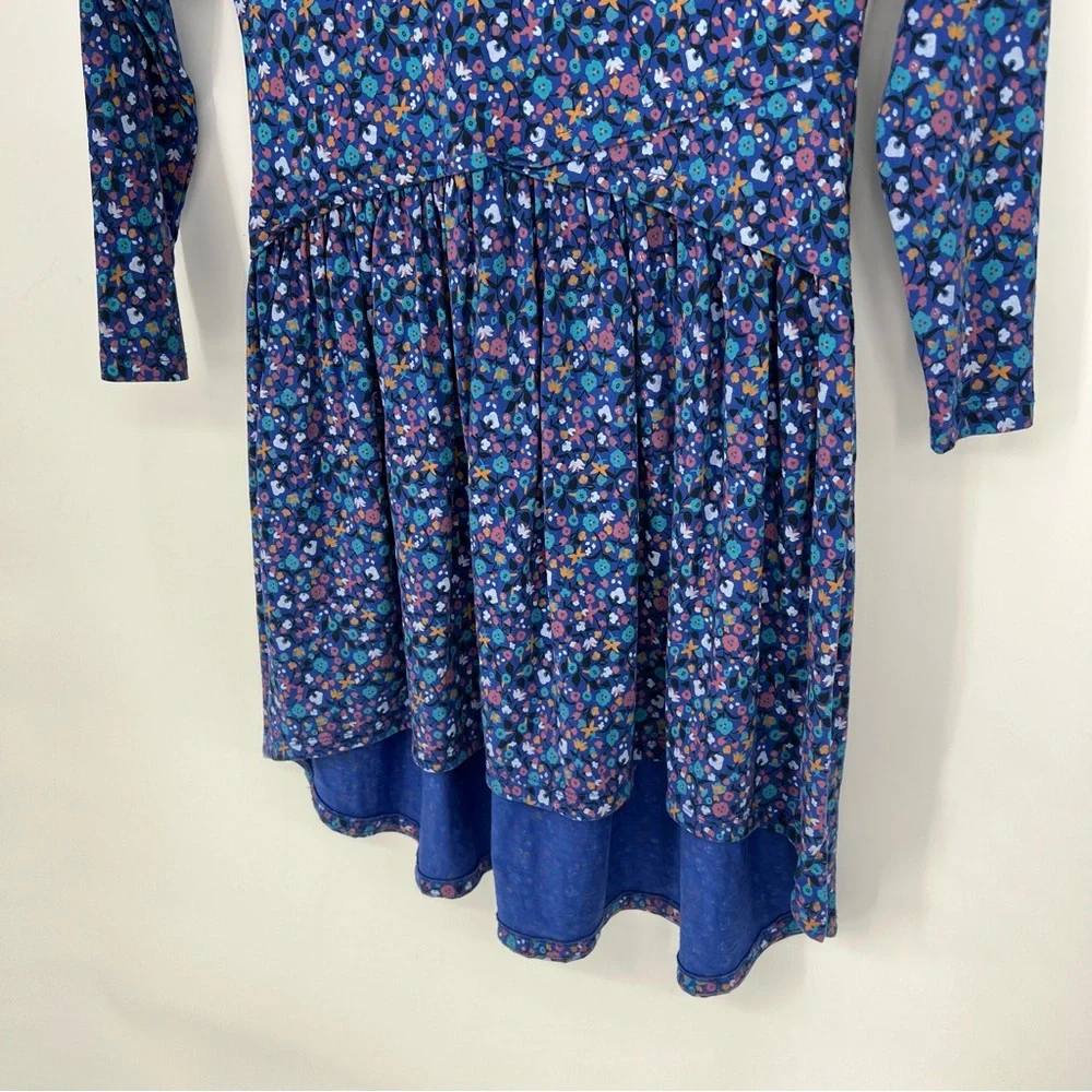 Tea Collection Vibrant‎ Floral Blue Purple Long Sleeve Kids Dress Sz 7